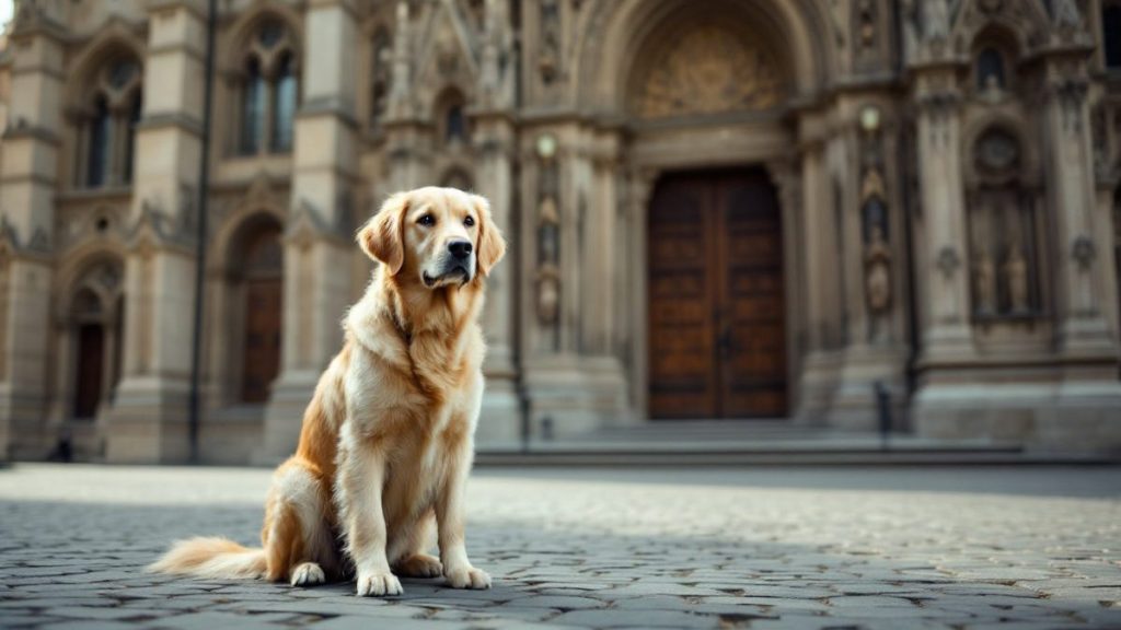 pendant les journées du patrimoine, un golden retriever errant attendrissant a ému les visiteurs devant la cathédrale saint-pierre, cherchant désespérément ses maîtres parmi la foule.