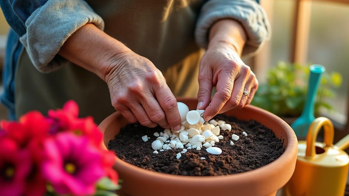découvrez la surprenante astuce de cette grand-mère qui enterre des coquilles d'œuf dans ses pots de fleurs pour obtenir des plantes plus belles et en meilleure santé. résultats naturels garantis !