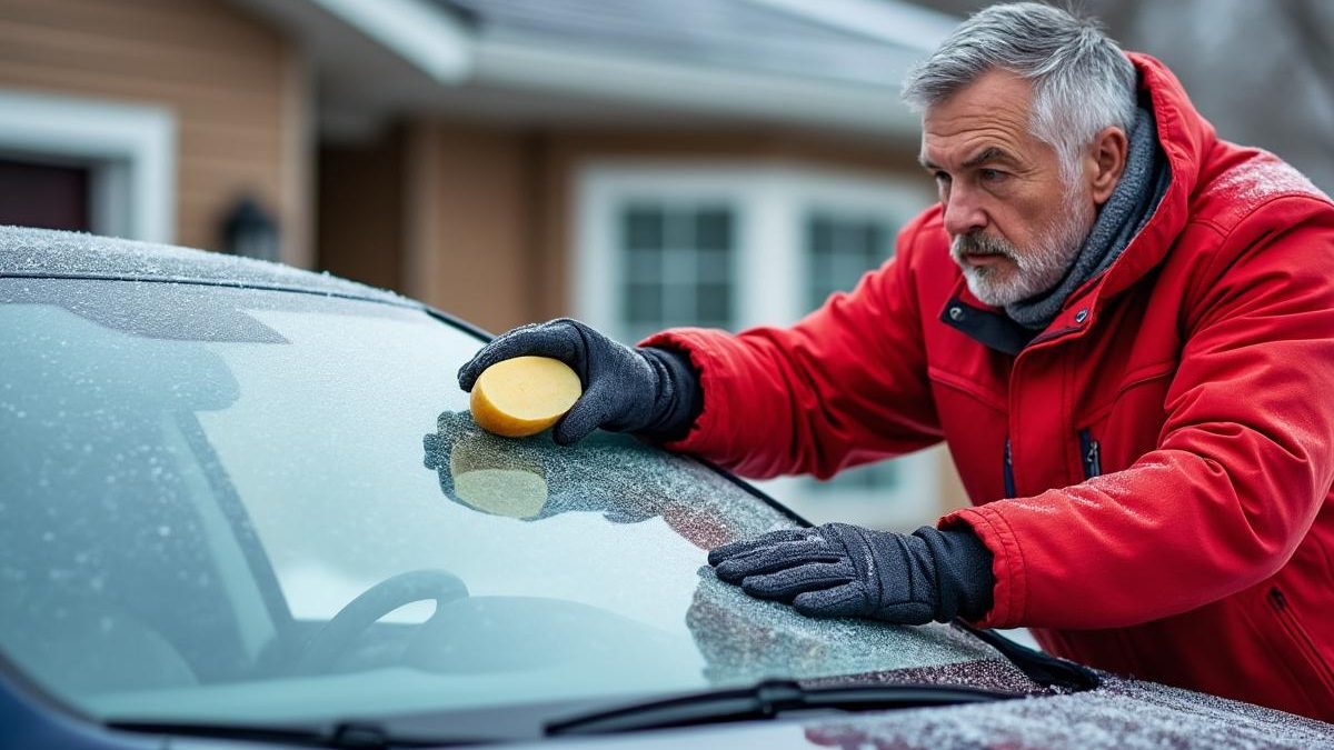 découvrez l’astuce étonnante d’une demi-pomme de terre sur le pare-brise avant l’hiver ! un geste simple pour empêcher le givre de s’accrocher et gagner du temps le matin. essayez cette méthode naturelle et économique.
