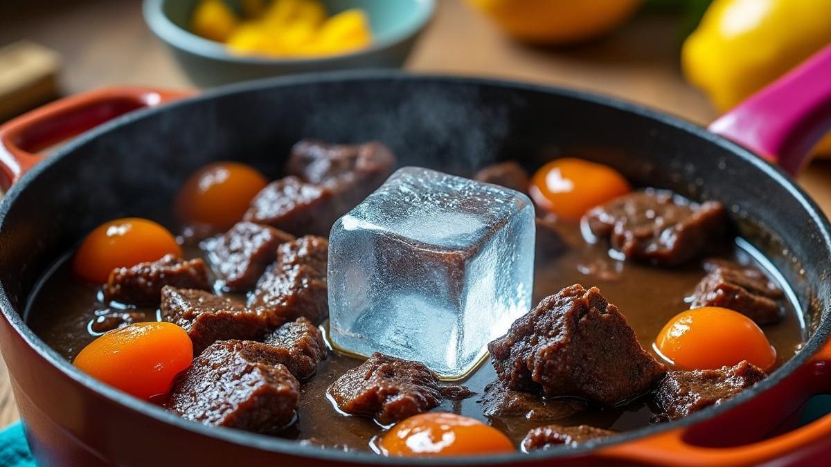 découvrez l’astuce du glaçon pour enlever facilement l’excès de graisse d’une sauce trop riche. un geste simple et efficace utilisé par les cuisiniers pour obtenir une sauce plus légère en quelques secondes !